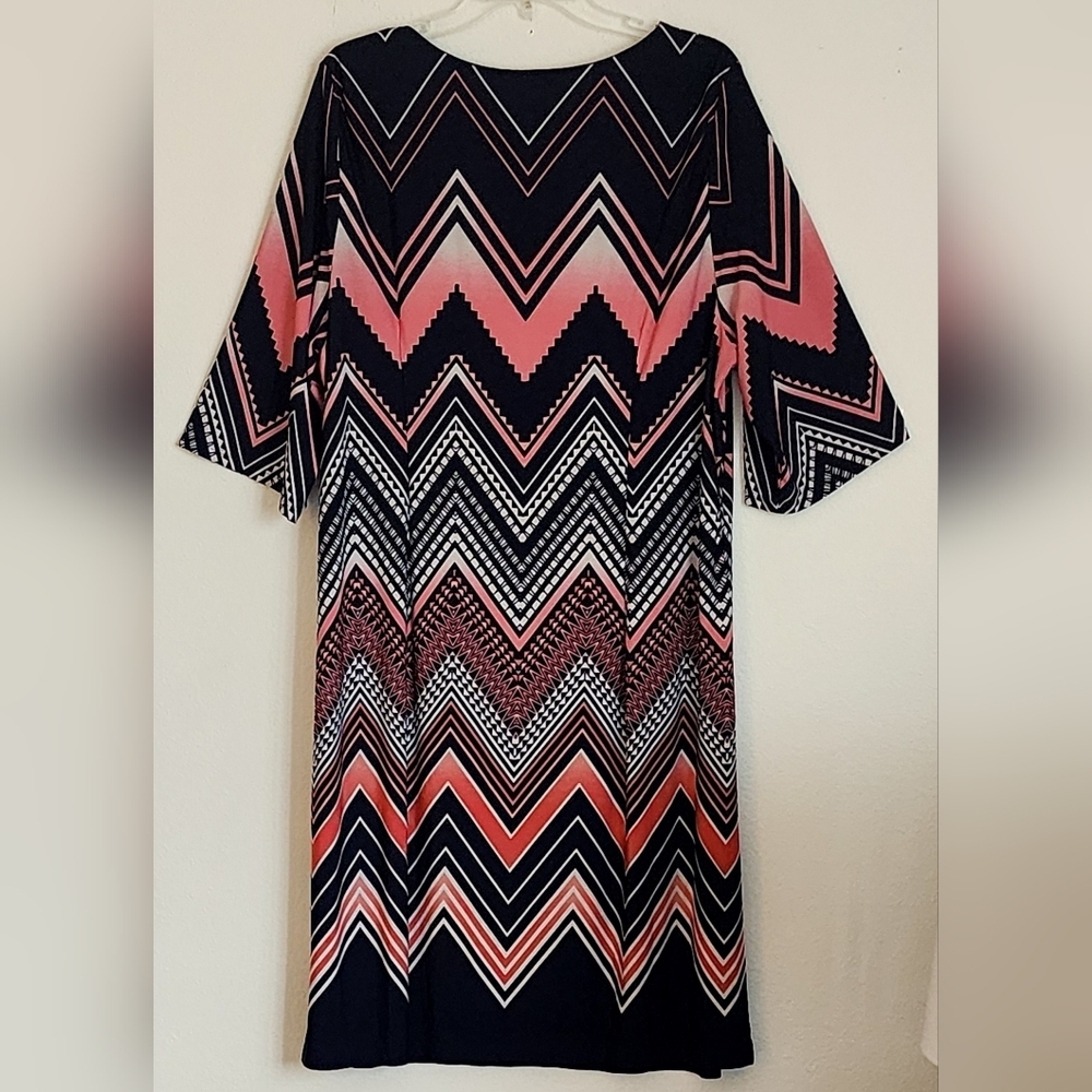 Sandra Darren Women's Shift Dress Pink Blue White Pullover 3/4 Sleeve Sz 18W - Picture 6 of 10